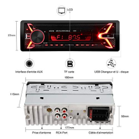 Autoradio Bluetooth Handsfree, 7 barev podsvícení FM stereo rádio 1 din auto rádio 4x60W auto rádio Podpora FM/USB/MP3/WMA/TF/AU